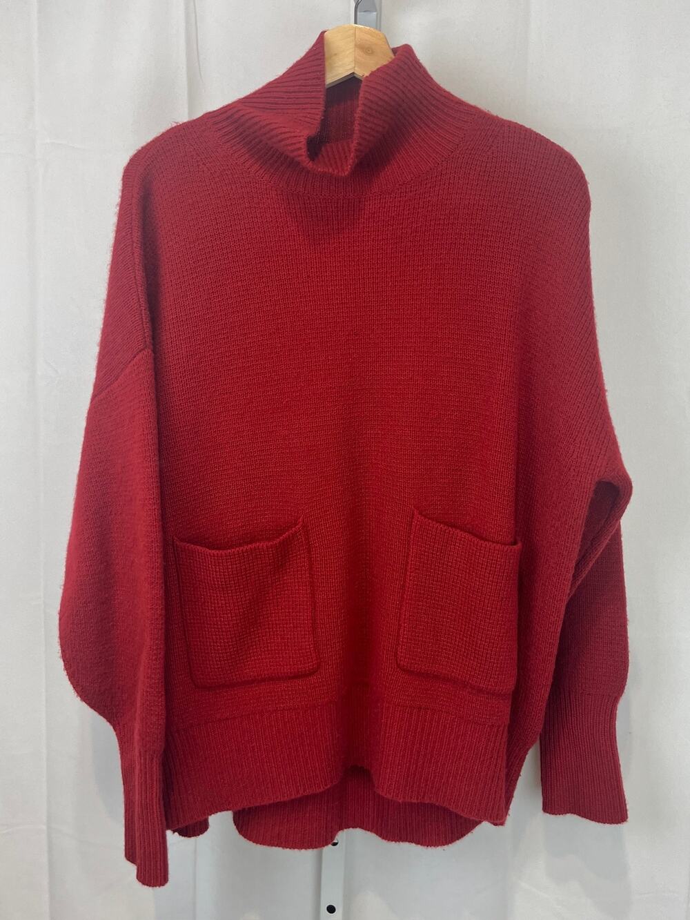 LE KASHA 100% Cashmere Pullover Sweater Turtleneck Pockets Red One Size OS